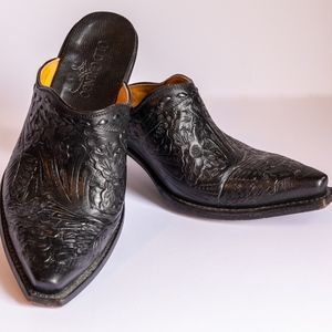 Old Gringo  black tooled leather mules - Size 8 B
